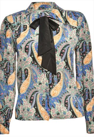 BEYOND RETRO VINTAGE PAISLEY PRINT MULTI-COLOUR NECKTIE SHIR