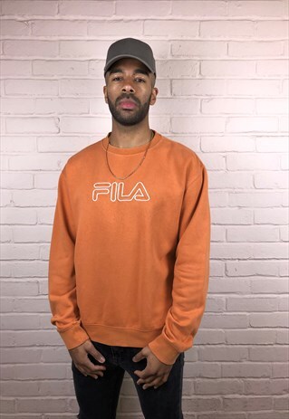 VINTAGE FILA SPELLOUT SWEATSHIRT IN ORANGE
