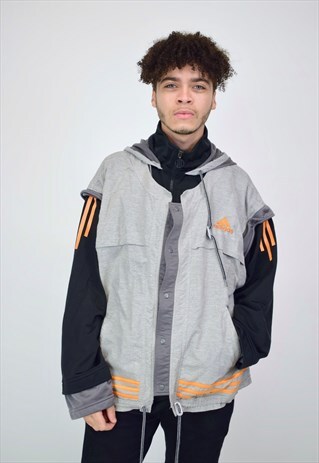 VINTAGE 90'S ADIDAS GREY BLACK & ORANGE ZIP UP JACKET