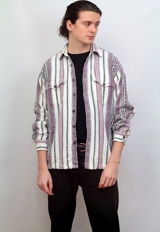1990'S VINTAGE AZTEC PRINT SHIRT IN MULTICOLOUR