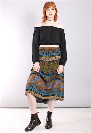 VINTAGE 80S ABSTRACT GYPSY STYLE MIDI SKIRT