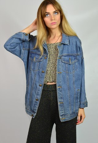 VINTAGE 90S GRUNGE LIGHT BLUE DENIM JACKET SLOGAN