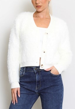 Soft Shaggy Cardigan In White