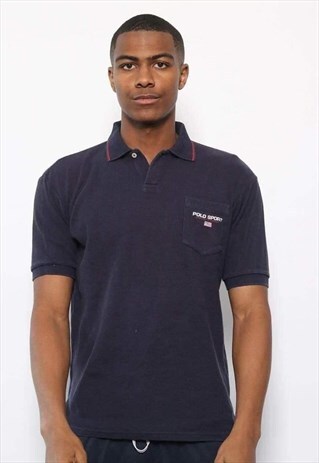VINTAGE RALPH LAUREN POLO SPORT LOGO POLO SHIRT BLUE