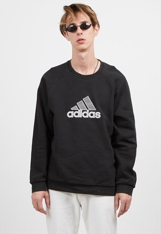 VINTAGE BLACK ADIDAS CREW NECK PULLOVER SWEATSHIRT
