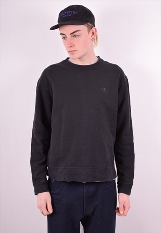 CHAMPION MENS VINTAGE SWEATSHIRT JUMPER MEDIUM BLACK 90'S