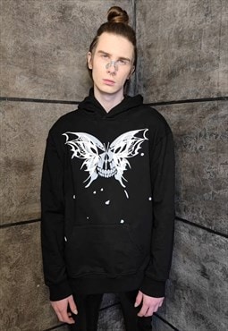 Silver butterfly hoodie metallic skeleton pullover in black