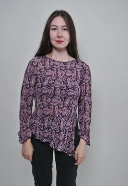 Y2k paisley blouse, vintage stretchy pullover shirt