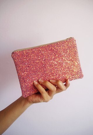 PINK & ROSE GOLD GLITTER MAKEUP BAG