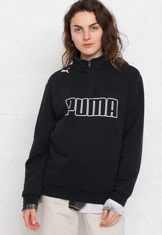 VINTAGE BLACK PUMA 1/4 ZIP PULLOVER SWEATSHIRT