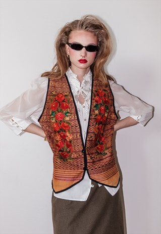 Vintage 80s Boyscout inspired floral embroidery vest