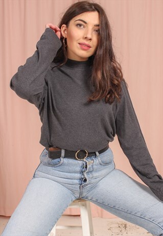 VINTAGE 90S TURTLE NECK JUMPER IN CHARCOAL GREY