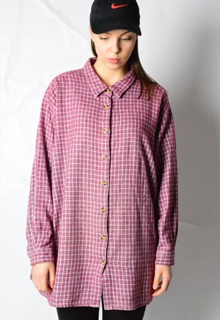 VINTAGE 90S OVERSIZED RED CHECK LONG SLEEVE SHIRT