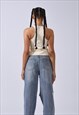 CREAM PU LACE UP TOP
