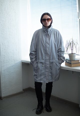 VINTAGE 80'S GREY PATTERNED PARKA COAT