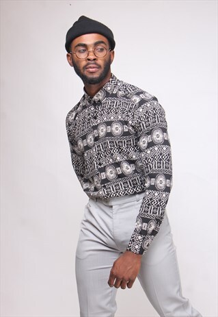 TEMPLAR PRINTED LONG SLEEVE SILK SHIRT