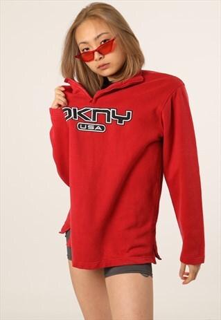 VINTAGE DKNY EMBROIDERED SPELLOUT 1/4 ZIP SWEATSHIRT