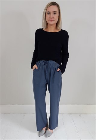 VINTAGE 90'S GREY BLUE DRAWSTRING LIGHTWEIGHT TROUSERS