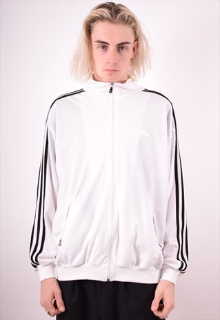 ADIDAS MENS VINTAGE TRACKSUIT TOP JACKET MEDIUM WHITE 90S