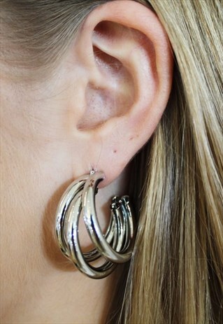 SILVER TRIPLE HOOP EARRING
