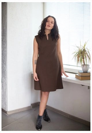 VINTAGE 70'S MINI BROWN SLEEVELESS DRESS