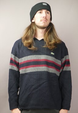 Vintage Lacoste Collared Jumper in Blue with Logo