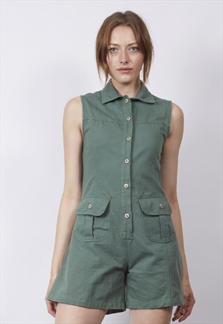 VINTAGE 90'S KHAKI GREEN SHIRT PLAYSUIT