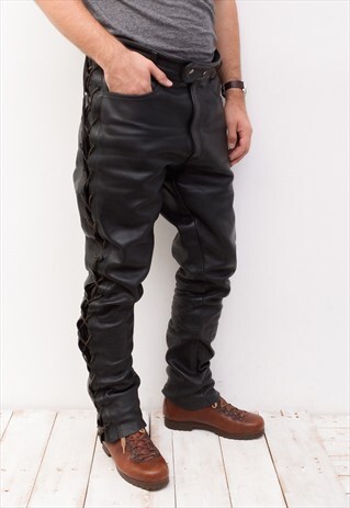 LEATHER TROUSERS MEN'S W36 L32 PANTS BOTTOMS BIKER MOTO ROCK