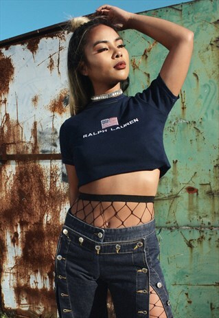 VINTAGE RALPH LAUREN NAVY EMBROIDERED TEE