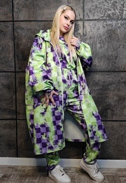 Tie-dye check jacket handmade summer windbreaker acid green