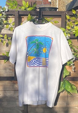 Vintage Avon 1990s white beach graphic T-shirt small 