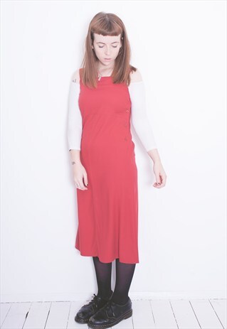 VINTAGE PINAFORE MIDI DRESS WITH BUTTON DETAIL