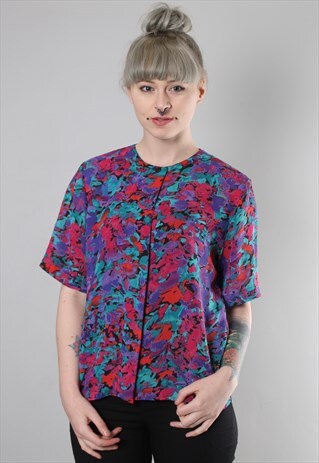 VINTAGE 80S BRIGHT CRAZY PATTERNED BLOUSE