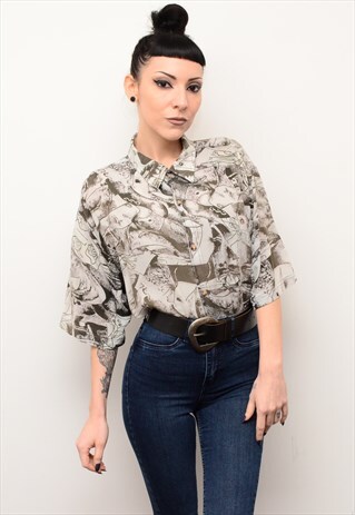 VINTAGE 90'S ABSTRACT RETRO PATTERNED OVERSIZED SHIRT
