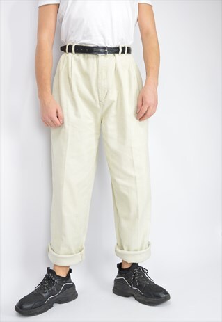 Vintage beige velvet classic straight trousers 