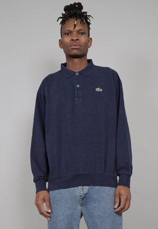 VINTAGE 80'S LACOSTE OVERSIZED NAVY POLO SWEATSHIRT