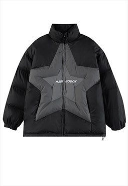 Star bomber jacket unusual grunge puffer in black