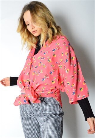 VINTAGE 90S PEACH PINK FLOWER SHIRT