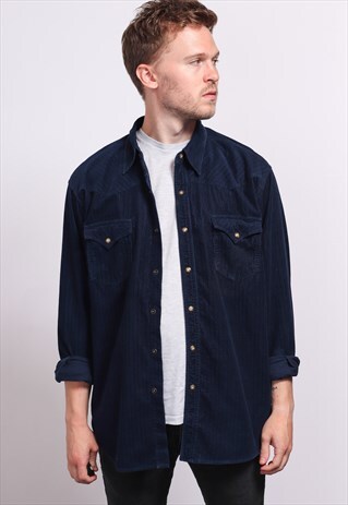 VINTAGE CORDUROY CORD SHIRT BLUE
