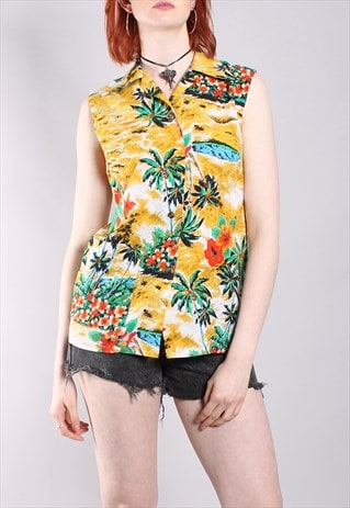 VINTAGE 70S HAWAIIAN TROPICAL BEACH SLEEVELESS SHIRT