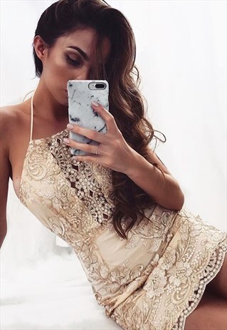 EYE CATCHING GOLD MINI DETAILED DRESS