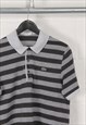 Vintage Lacoste Polo Shirt in Horizontal Stripes Grey Large