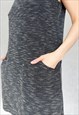VINTAGE Y2K GRAY RIBBED MOCK NECK DRESS WITH POCKETS, MEDIUM
