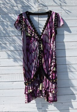 Just Cavalli 00s y2k purple snake print ruffled mini dress