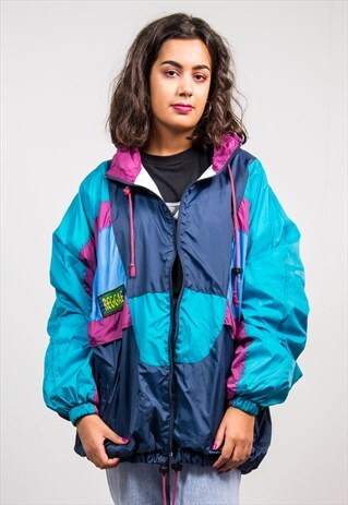 VINTAGE 90'S COLOURBLOCK HOODED CAGOULE JACKET