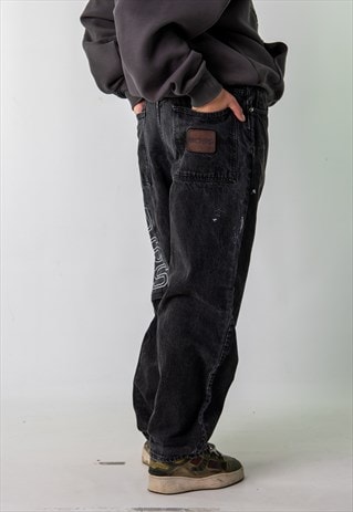 BLACK 90S HUGO BOSS  CARGO SKATER TROUSERS PANTS JEANS