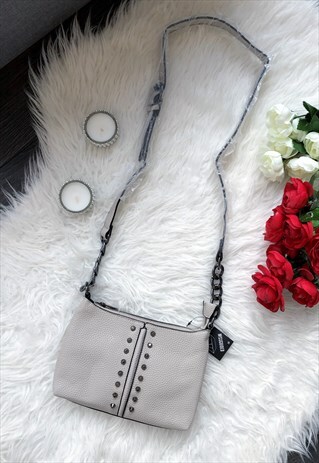 SMALL GREY STUDDED CROSSBODY BAG