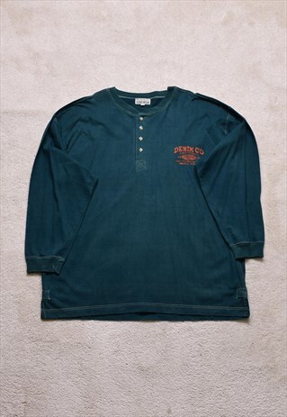 Vintage 90s Green Button Long Sleeve Top