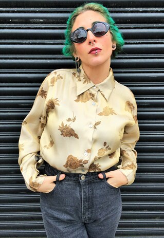 VINTAGE SHINY GOLD FLORAL SHIRT