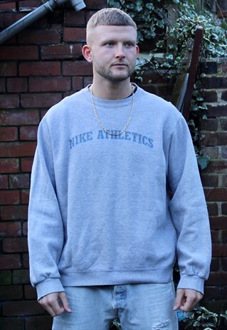 VINTAGE GREY NIKE ATHLETICS SPELL OUT SWEATSHIRT LARGE